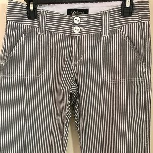 Guess, blue and white striped, flared leg.